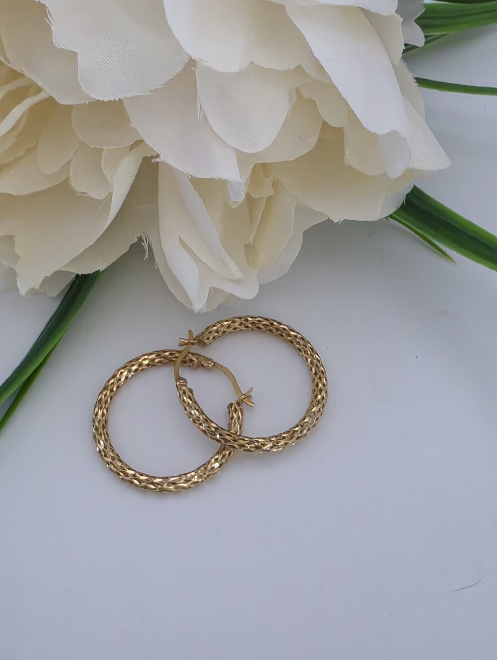 14k Diamond Cut Open Mesh Hoop Earrings